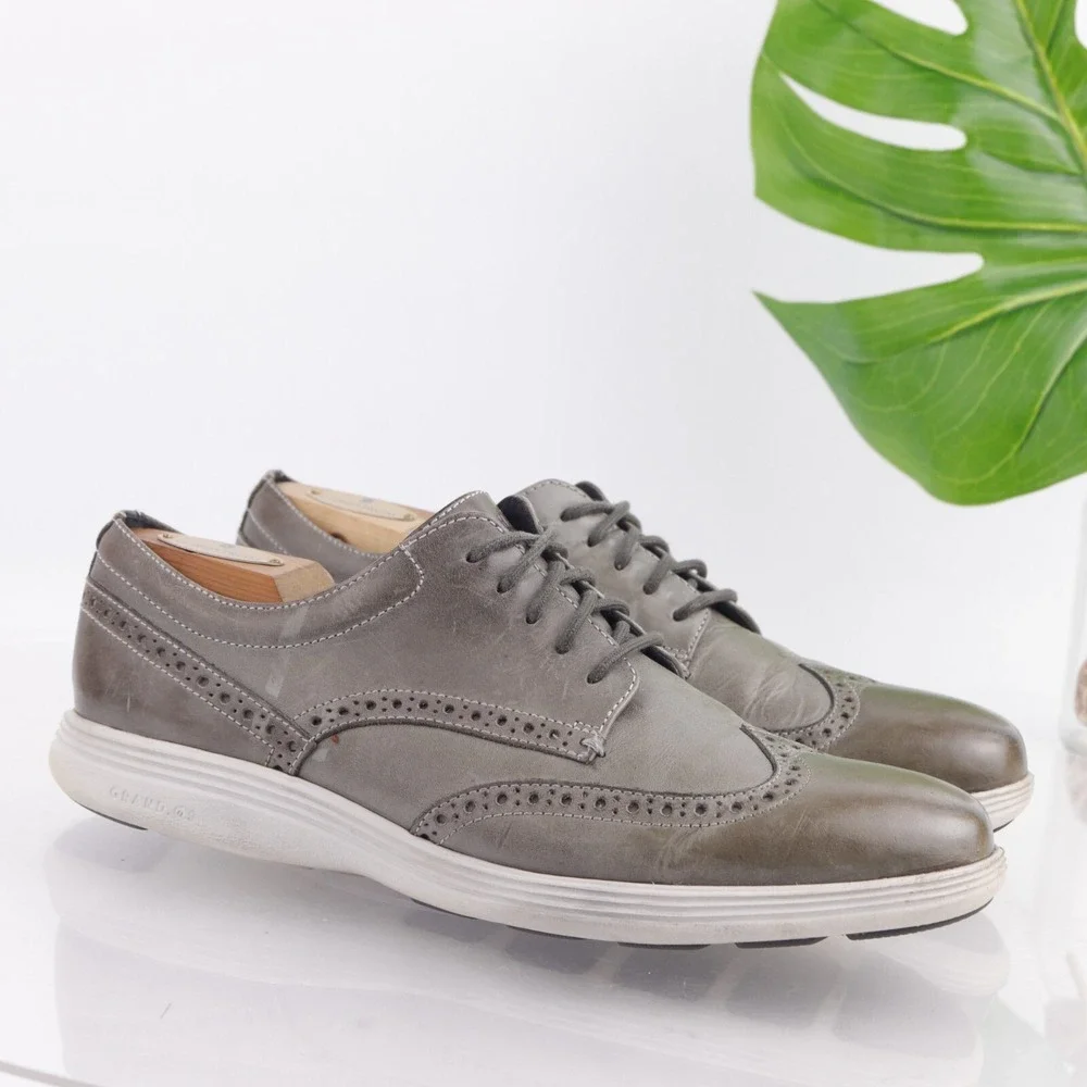 Cole Haan Mens Grand Tour Oxford Sneaker Size 9 Gray Leather Wingtip Dress Shoes